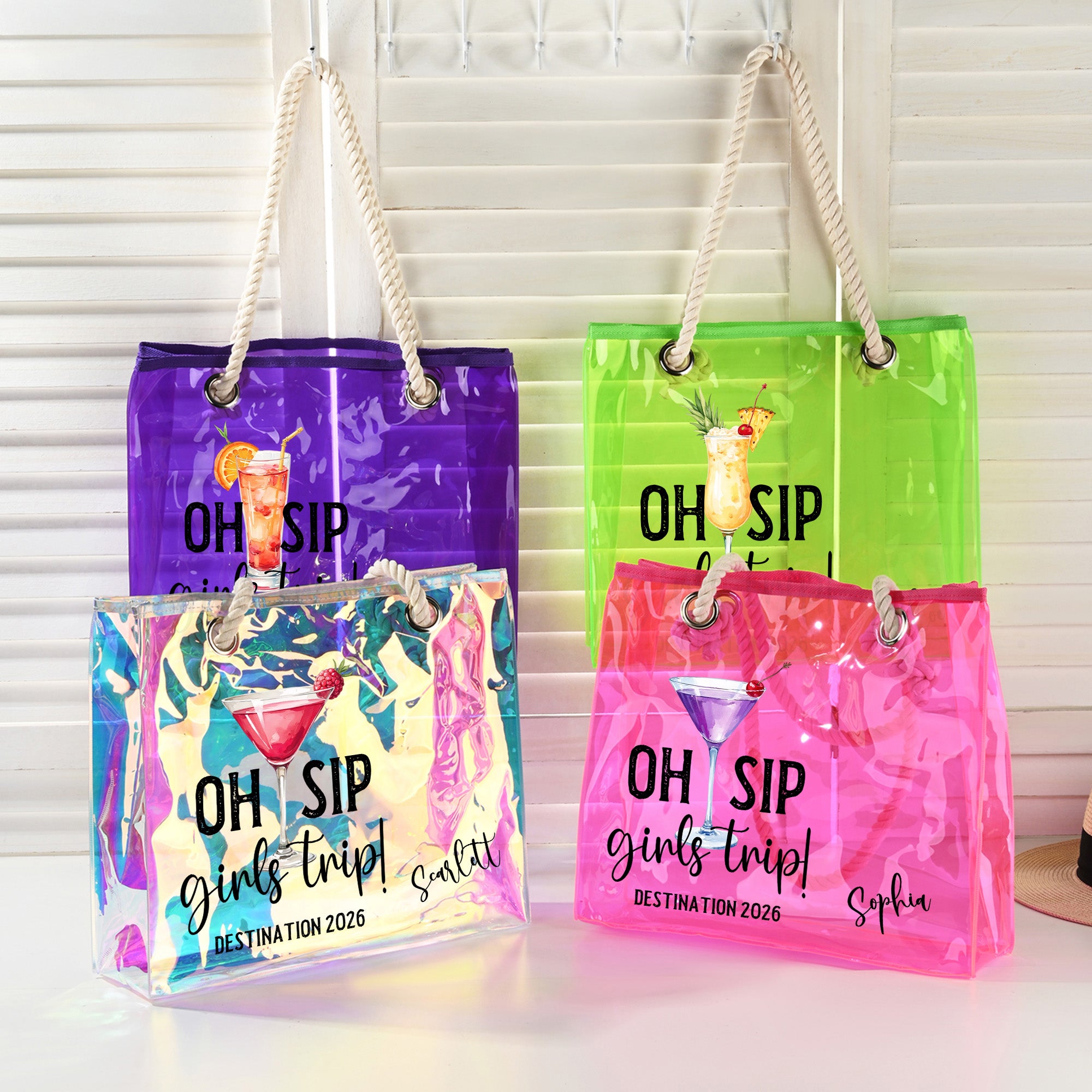 Personalizado Oh Sip Girls Viaje Bebidas Bolsa transparente transparente con nombre Accesorios de playa Viaje Vacaciones Regalo para mujeres