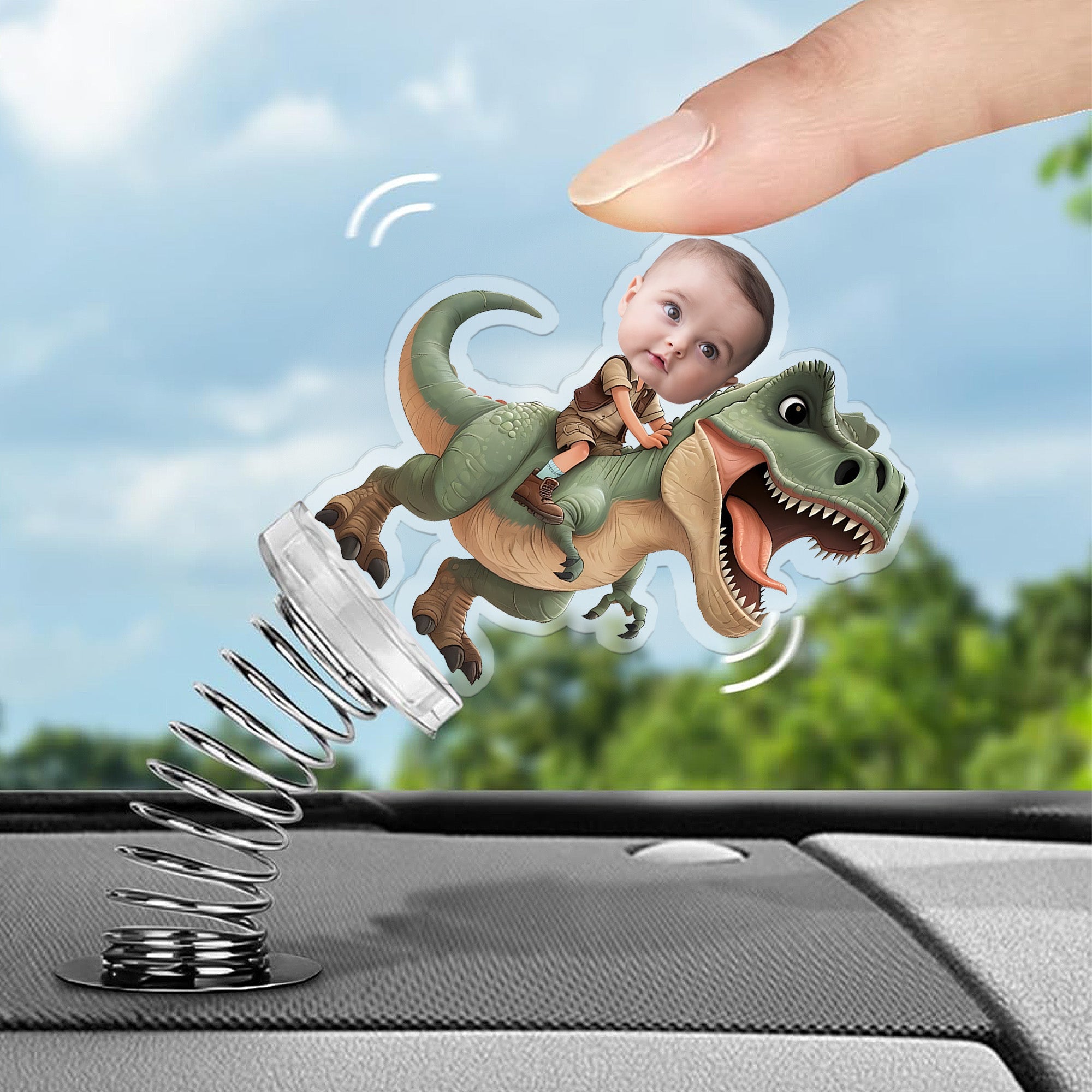Personalizado lindo dinosaurio cara foto acrílico ornamento coche decoración del hogar regalo de cumpleaños para la familia amigos