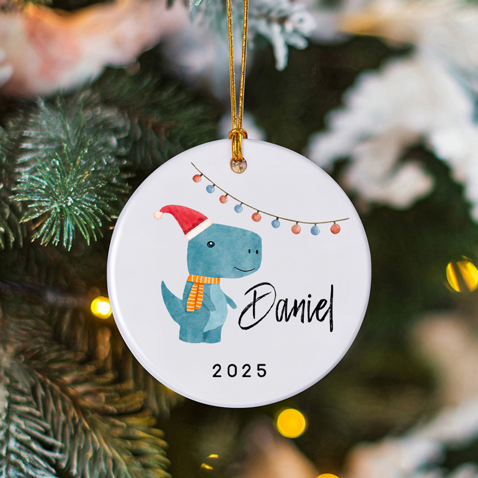 Adorno de cerámica personalizado con el nombre de un dinosaurio para el árbol de Navidad Regalo de Navidad para niños Niños