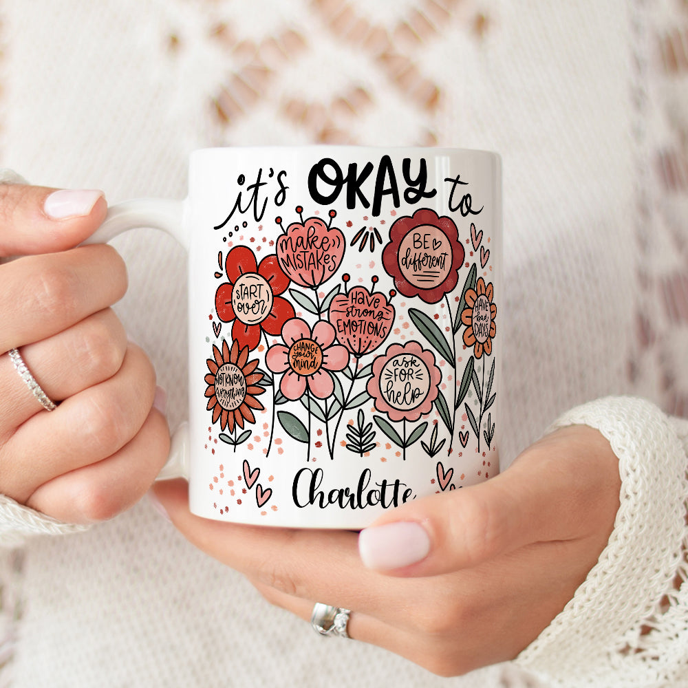 Personalizada Floral Positivo Palabra Inspiradora 11 oz 15 oz Taza de Cerámica Blanca con Nombre Cumpleaños Ánimo Regalo Amigo Familia