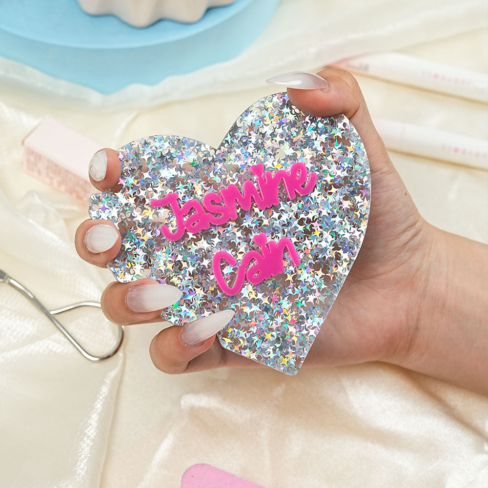 Personalizado Espejo Glitter Corazón Acrílico Uñas Arte Disco con Texto Social Media Foto Display Salón de Belleza Apertura Regalo para Manicuristas Uñas Artistas