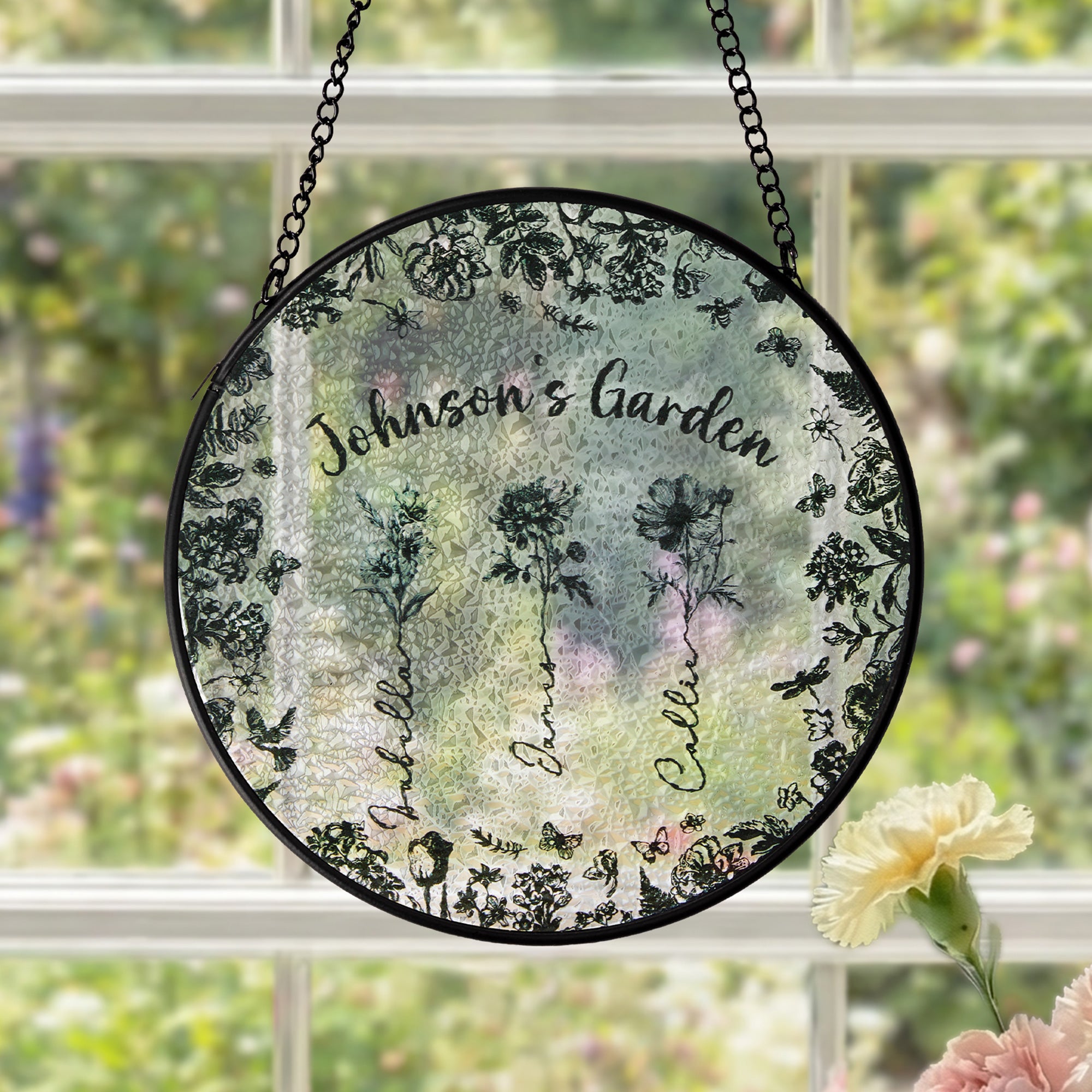 Personalizado 1-8 Flores de Nacimiento Estilo Toile De Jouy Parasol de Jardín con Nombres Decoración de Habitación Regalo del Día de la Madre para Mamá Abuela