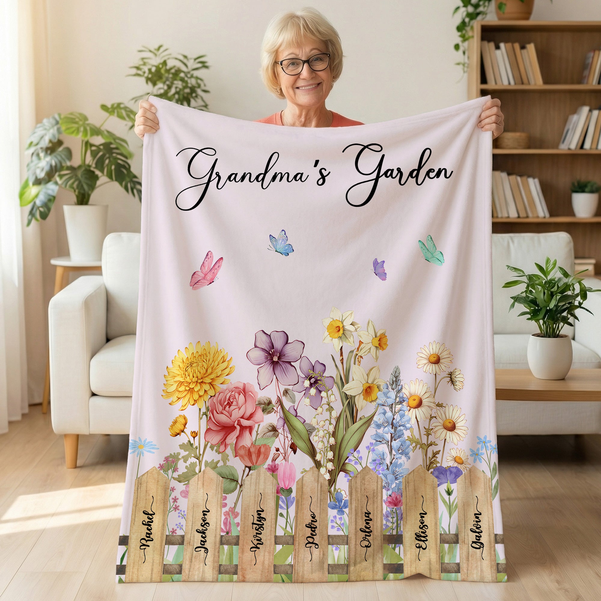 Personalizado 1-7 Nacimiento Flores Mariposa Suave manta con nombres Decoración del hogar Día de la Madre Cumpleaños Regalo para mamá Abuela