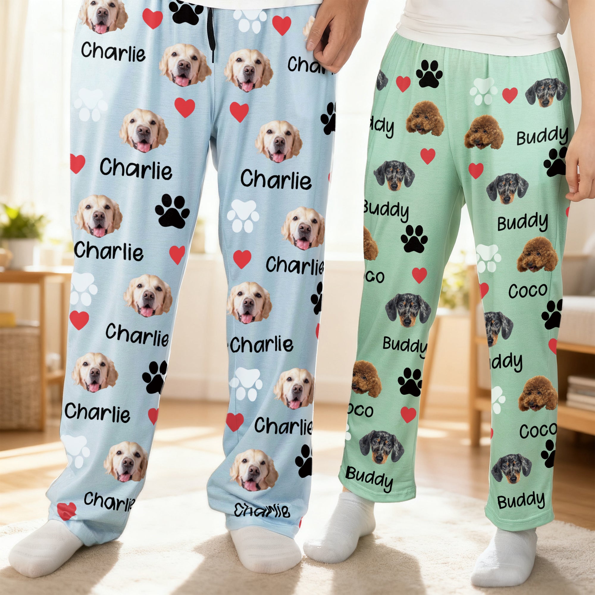 Personalizado 1-4 Mascota Cara Fotos Pata Imprimir Multicolor Niño Mujer Hombre Pantalones de pijama con cordón desgaste diario Regalo de cumpleaños para los amantes de las mascotas