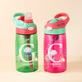 Botella de agua con nombre y pajita de silicona personalizada con iniciales de animal marino 16 oz Regalo de cumpleaños de vuelta al cole para niños y niñas