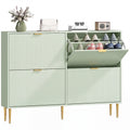 Slim Shoe Cabinet with 4 Flip Drawers, Fluted Doors, Holds 10-20, Light Green