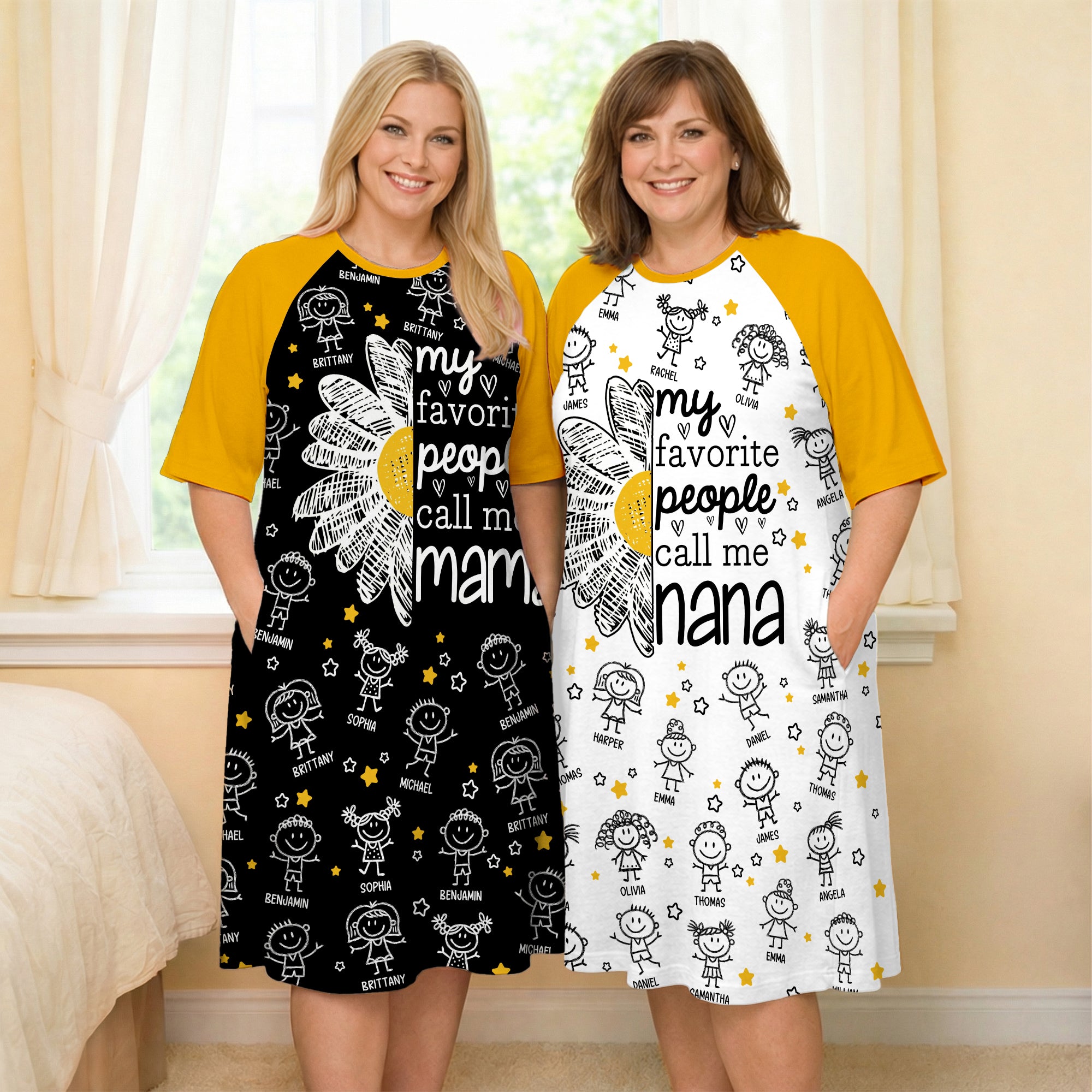 Camisón infantil personalizado con nombres y bolsillo lateral 1-16 Dibujos animados Regalo de cumpleaños para el Día de la Madre para la abuela mamá
