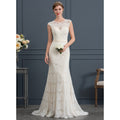 Bridal Wedding Dress White Cap Sleeve Long Scoop Mermaid Lace