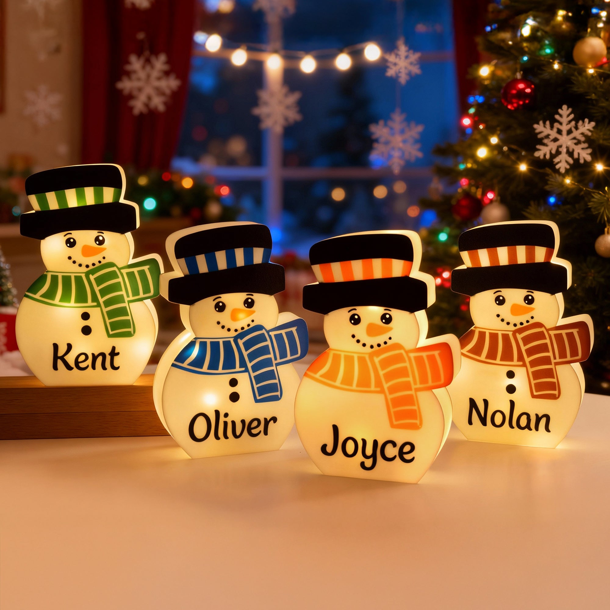 Muñeco de Nieve Personalizado LED Luz de Noche con Nombre Decoración de Habitación Fiesta de Navidad Regalo para Familia Amigos Niños