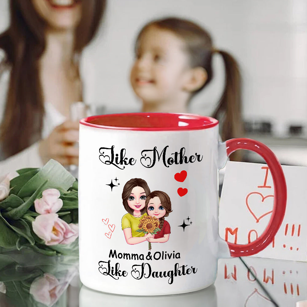 Taza de cerámica de 11 oz personalizada con el nombre de mamá y su hijo Personaje de dibujos animados Día de la Madre Regalo de cumpleaños para mamá