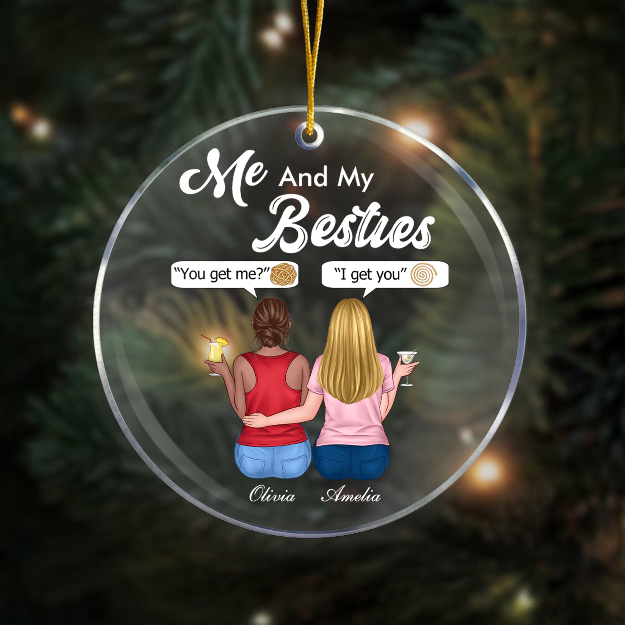 Adorno colgante acrílico personalizado Me and My Besties con nombre Decoración del árbol Regalo de Navidad para Hermanas Amigas