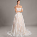Bridal Wedding Dress Ivory-Nude Sleeveless Long Off the Shoulder A-line Lace