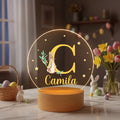 Conejito de Pascua Personalizado Luz de Noche Acrílica con Nombre y Base de Madera Decoración de Habitación Pascua Cumpleaños Regalo para Niños