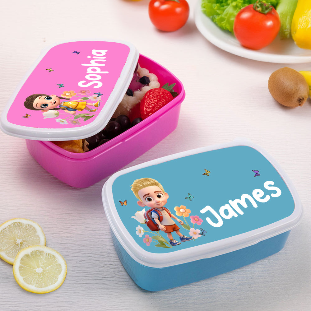 Fiambrera Personalizada con el Nombre de un Personaje de Dibujos Animados en 3D de una Flor Mariposa Regalo de Cumpleaños de Vuelta al Cole para Niños y Niñas
