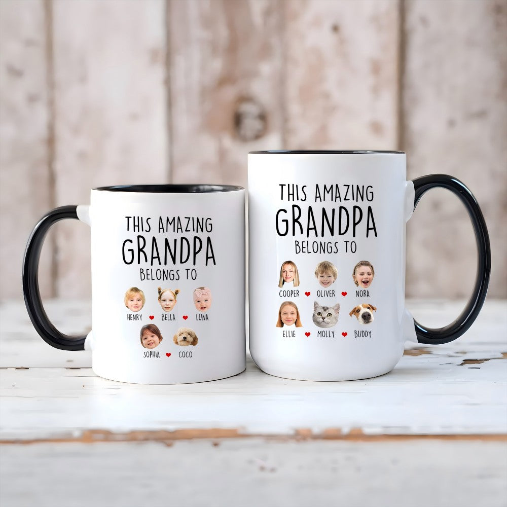 Taza de café de cerámica personalizada con 1-12 nombres Día del Padre Regalo de cumpleaños para papá Abuelo Familia