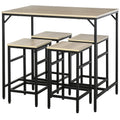 5-Piece Industrial Bar Table Set with 4 Stools for Dining Room Kitchen Dinette, Oak