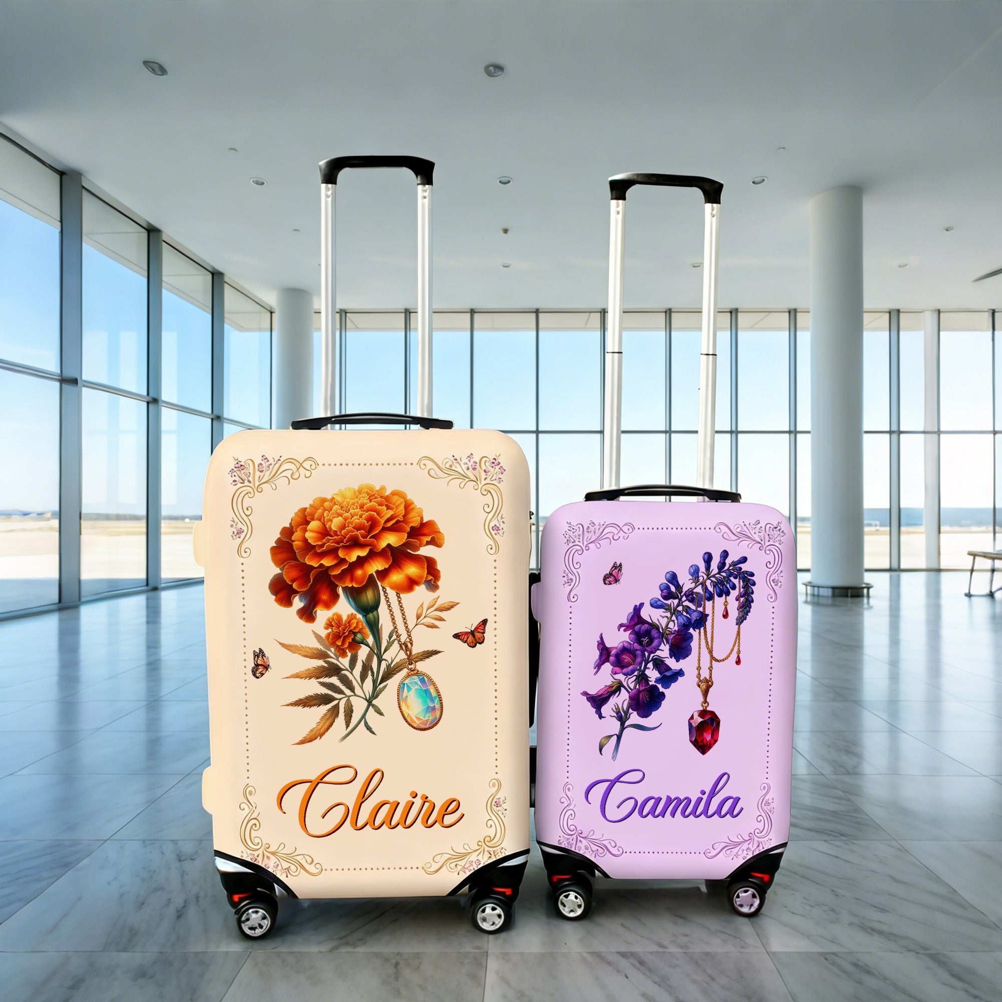 Personalizada Multicolor Flor de Nacimiento Piedra de nacimiento Funda de equipaje se adapta a 18-32 pulgadas Maleta con nombre Accesorios de viaje Regalo de cumpleaños para las mujeres