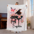 Acuarela Personalizada Piano Nacimiento Flor Suave manta con nombre Decoración del hogar Regalo de cumpleaños para las mujeres niñas amantes del piano