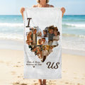 Toalla de playa de gran tamaño, de secado rápido y suave, personalizada con 6 fotos de un collage de corazones, con nombres y fecha Fiesta en la playa Regalo de cumpleaños para pareja Familia