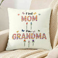 Funda de Almohada Personalizada Efecto Hilo Nacimiento Flor Primera Mamá Ahora Abuela Suave Funda de Almohada con Nombres Regalo del Día de la Madre para Mamá Abuela