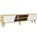 TV Console Table with Rubberwood Legs for 65 Inch Television, Entertainment Center with Storage Shelves, Oak and White