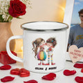 Personalizada Cute Cartoon Pareja 12 oz Esmalte Taza con Nombre Día de San Valentín Aniversario Regalo para Parejas