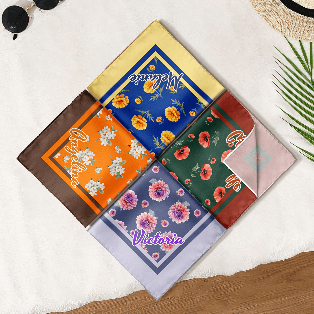 Personalizado Vintage Nacimiento Flor Suave Mancha Bufanda Cuadrada con Nombre Viaje Fiesta Accesorio Cumpleaños Regalo para Mujeres