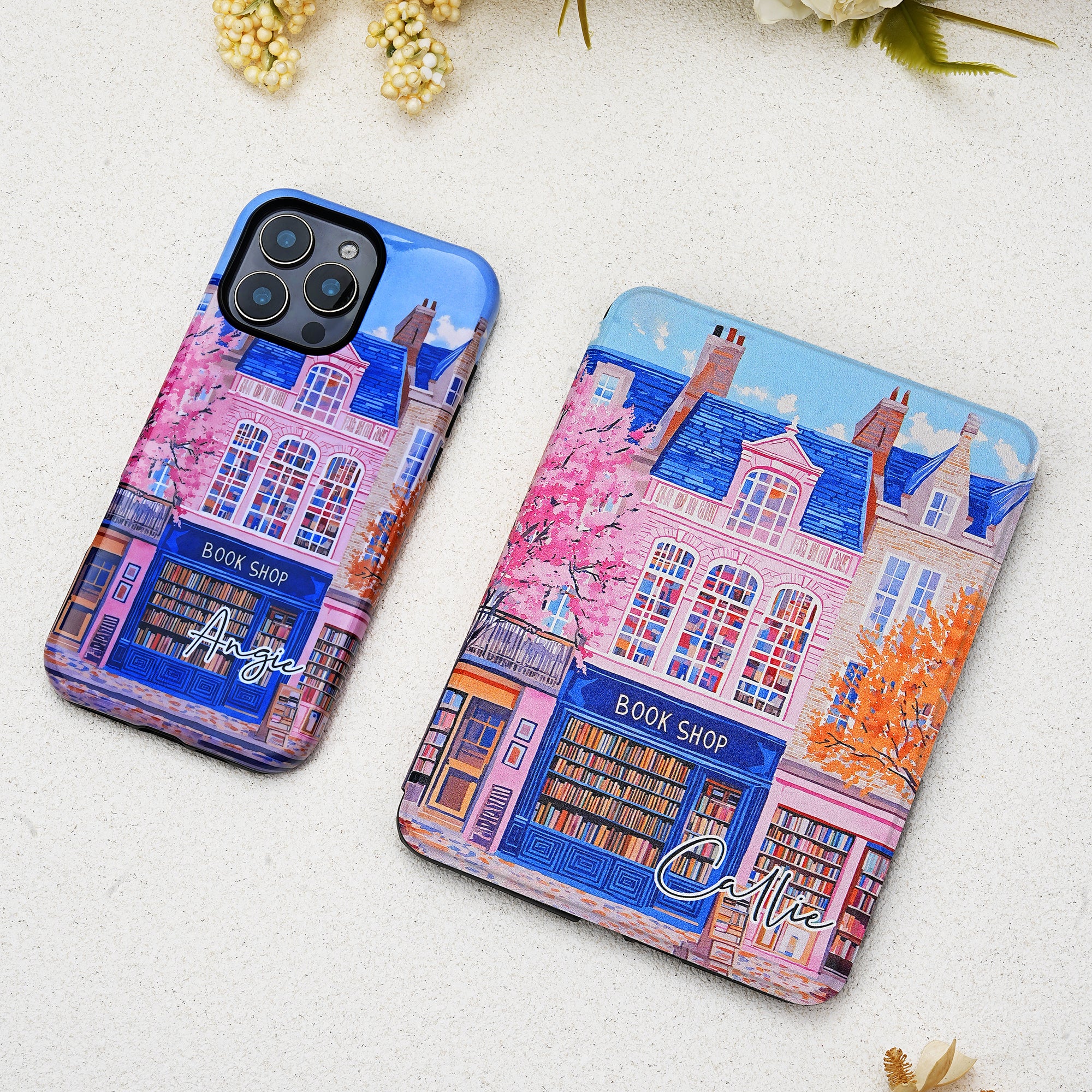 Funda Personalizada Vintage Rosa Bookshop Portátil Kindle Funda de Teléfono para iPhone o Samsung con Nombre Uso Diario Regalo de Cumpleaños para los amantes de los libros Ratones de biblioteca