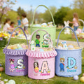 Cesta de Pascua personalizada de dibujos animados con nombre e inicial Huevos de Pascua Caza Fiesta de Regalo para Niños Niñas
