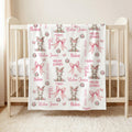 Conejito Floral Personalizado Lazo Rosa Manta Suave con Nombre Decoración de Dormitorio Baby Shower Regalo de Cumpleaños para Bebé Niña