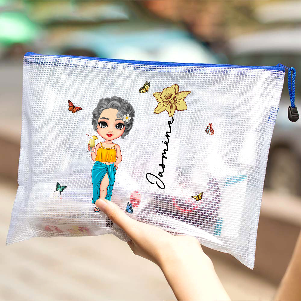 Personalizado Lindo Dibujos Animados Niña Nacimiento Flor Impermeable Bolsa de Playa con Nombre Cumpleaños Boda Fiesta en la Playa Regalo para Ella