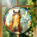 Vidriera personalizada Caballo Foto Suncatcher Ornamento con Nombre Ventana Balcón Colgante Decoración Regalo de cumpleaños para los amantes del caballo