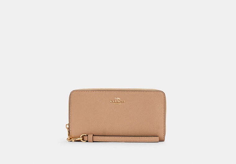 COACH® Women's Cartera Con Cremallera Perimetral Larga en Beige | Cuir