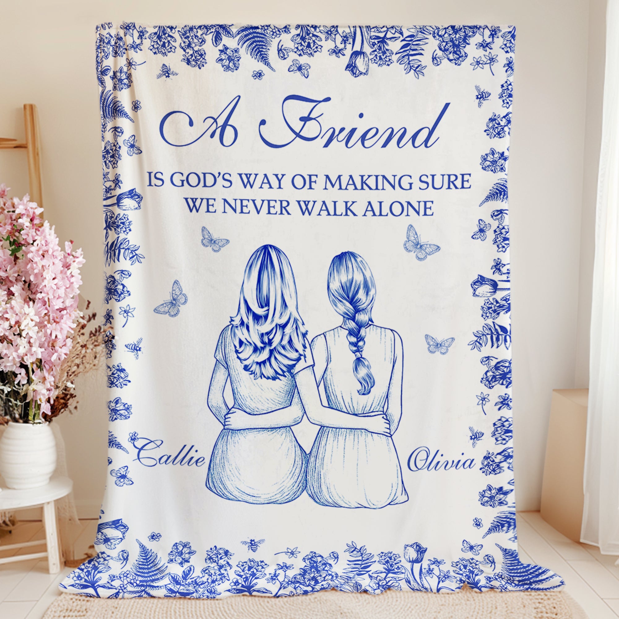 Personalizado Retro Floral Mariposa 2-6 Volver Ver Personajes Suave manta con nombre y texto Decoración del hogar Regalo de cumpleaños para las hermanas Besties