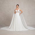 Bridal Wedding Dress Ivory Short Sleeve Long V-Neck A-line