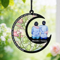 Personalizar Nacimiento Flor Dibujos Mamá Niños Vista Posterior Atrapasol en Forma de Luna con Nombres Ventana Colgante Decoración Hogar Regalo Día de la Madre para Mamá Abuela