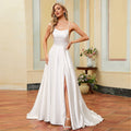 Bridal Wedding Dress Ivory Sleeveless Long Scoop A-line Satin