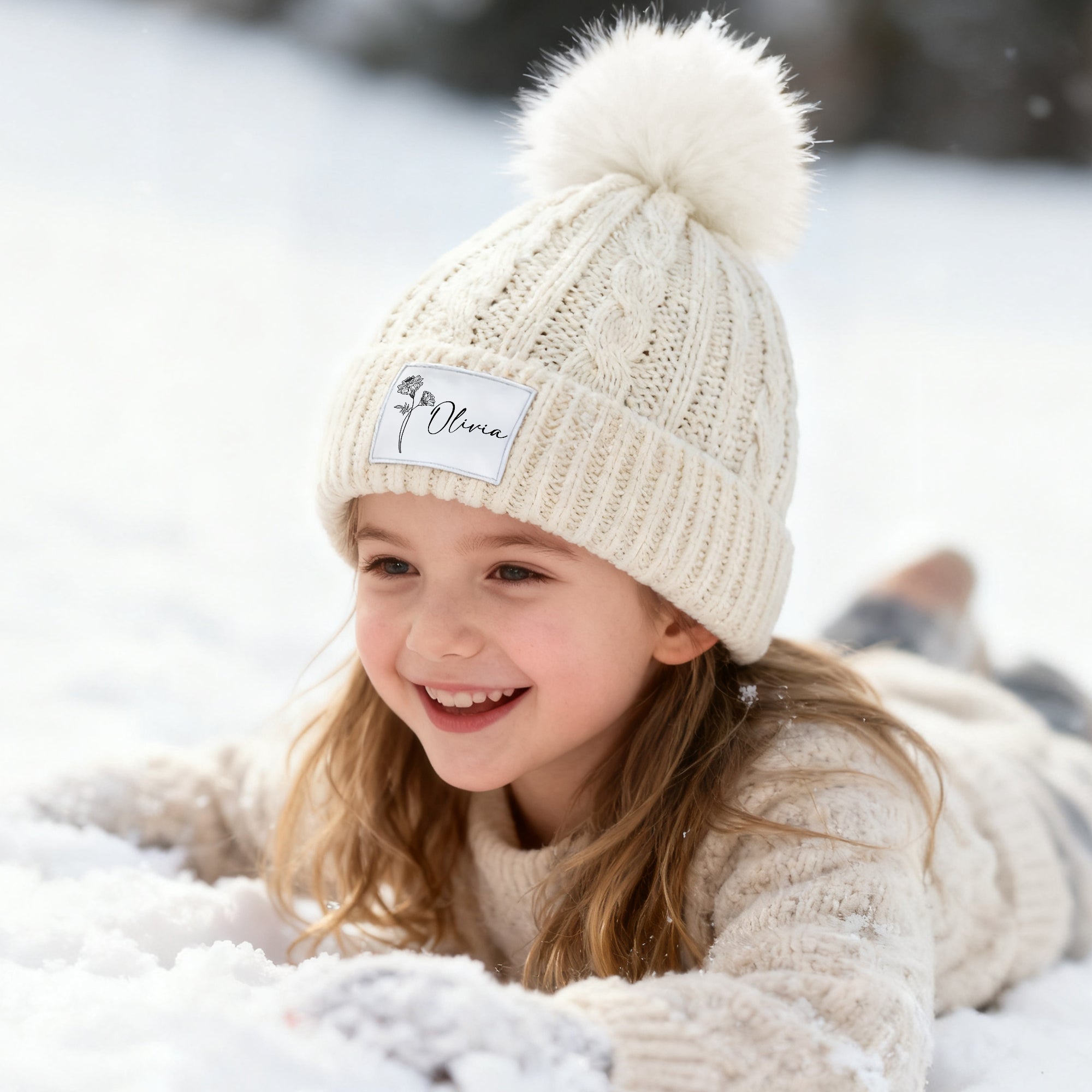 Personalizado Nacimiento Flor Multicolor Suave Gorro con Nombre Invierno Accesorio Cumpleaños Regalo para Niños Niñas