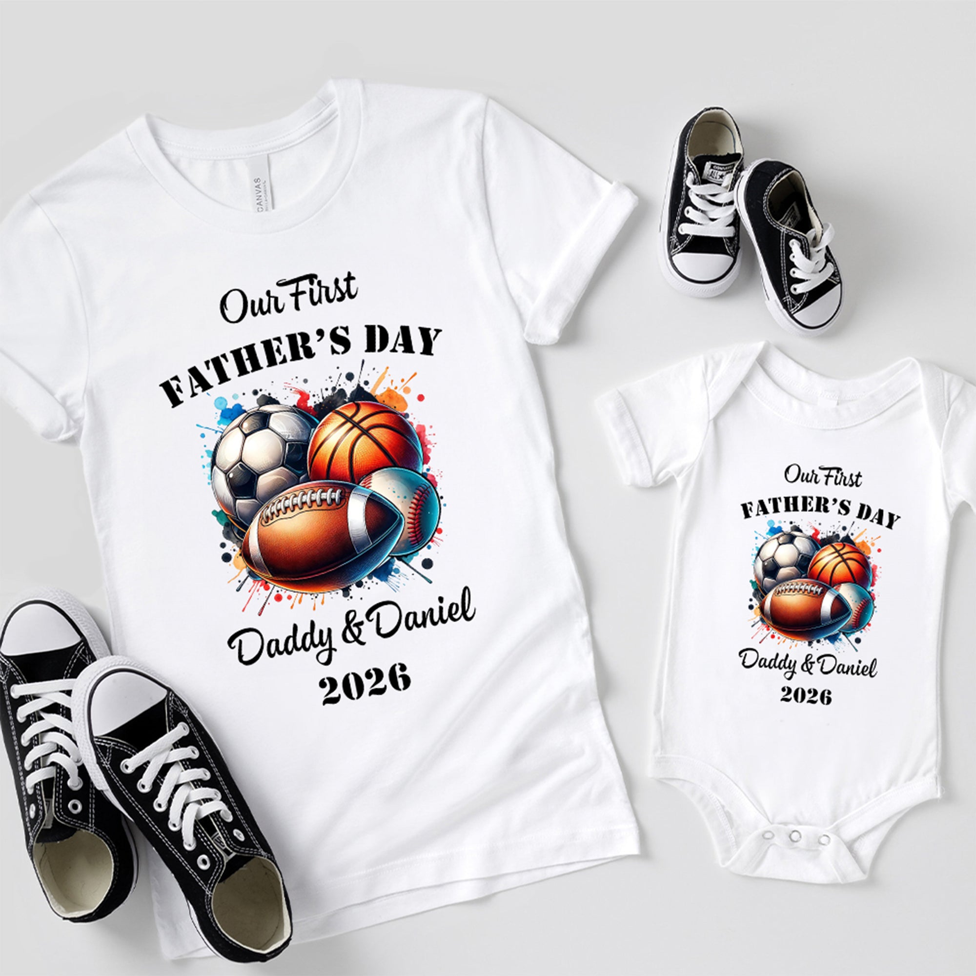 Pelotas personalizadas Patrón Nuestro Primer Día del Padre Camiseta 100% algodón Body para bebé con nombre y año Cumpleaños Día del Padre Regalo para bebé Padre
