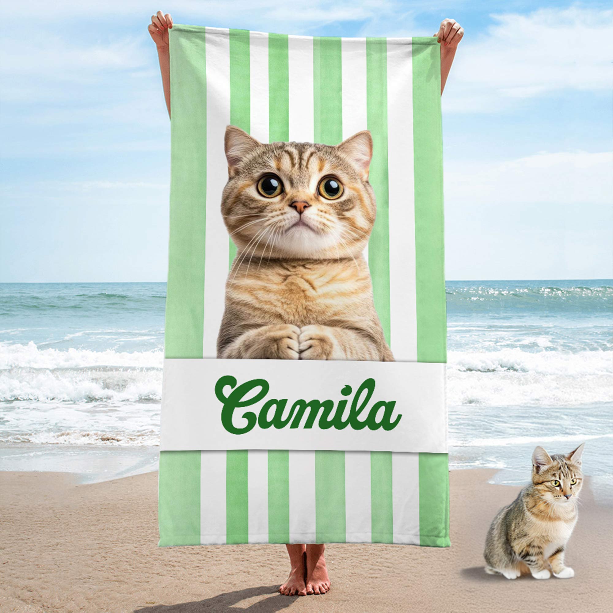Toalla de playa de gran tamaño, de secado rápido y suave, personalizada con foto de mascota y nombre Regalo de cumpleaños esencial para los amantes de las mascotas en sus viajes de verano