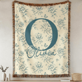 Personalizada Flor Rústica Toile De Jouy Suave Manta de Borlas con Nombre e Inicial Uso Diario Decoración del Hogar Cumpleaños Aniversario Regalo para Familia Amigo