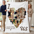 Personalizado 6 Fotos Corazón Suave manta con nombres y fecha Sofá Decoración de la habitación Día del Padre Aniversario Regalo para Papá Mamá Pareja