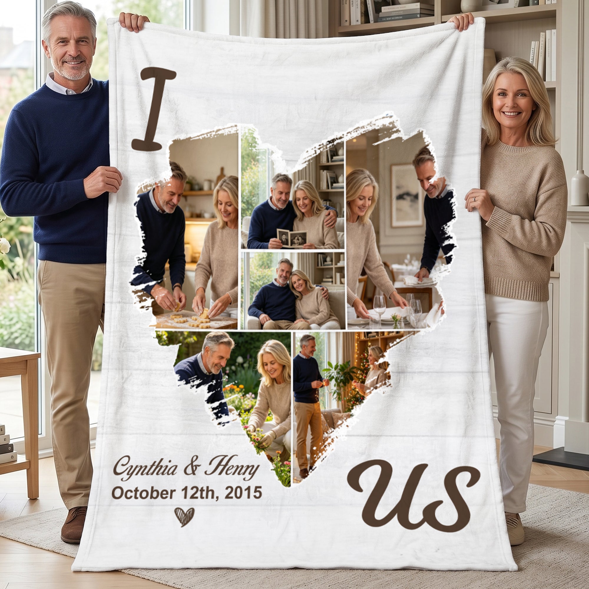 Personalizado 6 Fotos Corazón Suave manta con nombres y fecha Sofá Decoración de la habitación Día del Padre Aniversario Regalo para Papá Mamá Pareja