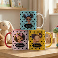 Taza de café de cerámica con nombre y posavasos personalizada de niña negra de dibujos animados 11 oz 15 oz Uso diario Regalo de cumpleaños para niñas