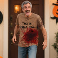 Personalizada Horror Bloody Impreso Suave Divertido Camiseta de los hombres con el nombre y el texto Truco o Trato espeluznante temporada de Halloween Regalo para los hombres