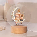 Luz de noche redonda LED personalizada con estrella, luna, mamá, niño, vista trasera, con base de madera y nombre Regalo de cumpleaños para el Día de la Madre Niño Niña