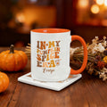 Taza de café de cerámica multicolor personalizada In My Pumpkin Spice Era con nombre y posavasos Regalo de Acción de Gracias para amigos de la familia