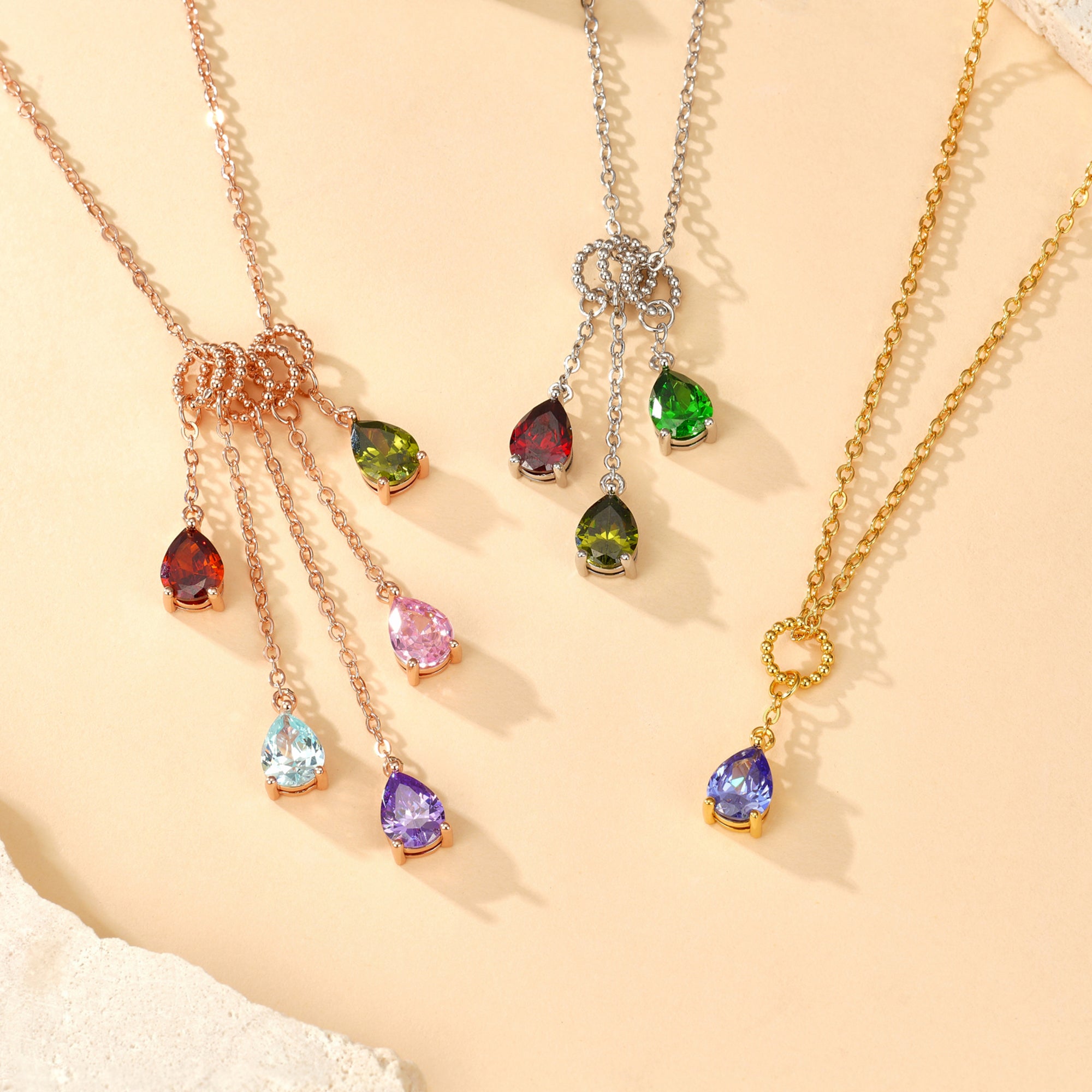 Personalizado 1-5 en forma de gota Birthstones Collar Dainty Joyería Día de la Madre Cumpleaños Regalo para Mujeres Mamá Abuela