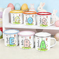 Conejo de Pascua personalizado de color huevo de Pascua inicial 12 oz taza de esmalte con el nombre de Pascua regalo de la fiesta de favor para los niños