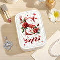 Caja de joyería de cuero de la PU de la inicial de la rosa roja personalizada con nombre y ajustable de tres colores LED Espejo Regalo de cumpleaños para las mujeres